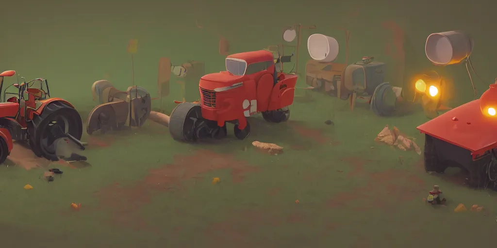 Prompt: tina belcher, cute cartoon little tractor pulling away the russian tank, cinematic, goro fujita, chiho aoshima, beeple, trending on artstation, highly detailed, scene from a movie, soft lighting, 8 k