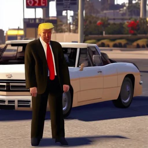 Image similar to donald trump in a gang outfit in gta.