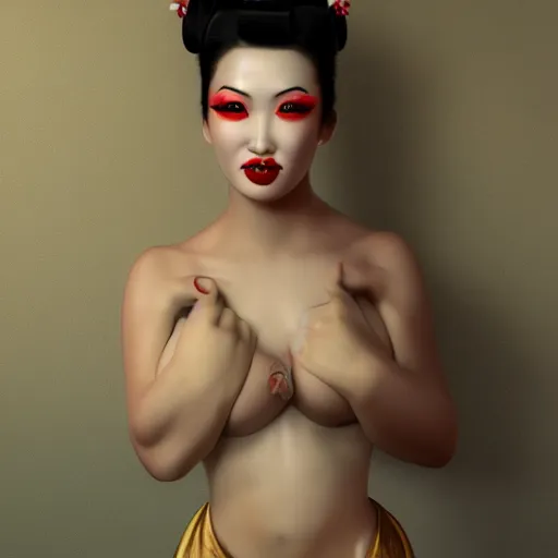 Prompt: pinup geisha, full body, goddess, cinematic lighting, beautiful face, horror, ultra detail, ultra realistic, photo realistic, octane render,