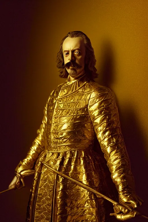 Image similar to extremely detailed studio portrait of peter the great, full body, soft light, golden glow, award winning photo by michal karcz and yoshitaka amano
