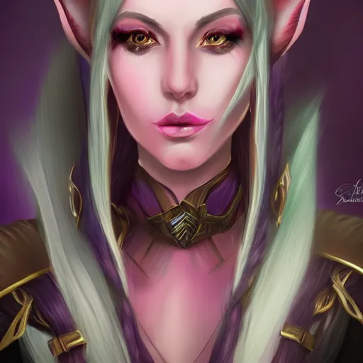 Image similar to portrait of a female high elf with magenta eyes and dark hair, digital art dnd beyond trending on art station 8 k