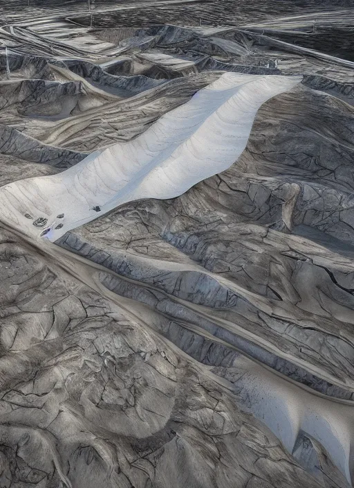 Image similar to perspective bioremediation white architecture, in the mining tailings of chuquicamata, epic, cinematic, hyperealistic, high detailed, corona render, hdr, ray tracing