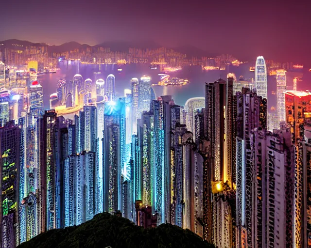 Prompt: 4 k hd, high resolution photograph of hong kong at night, shot with sigma f / 4. 2, 2 5 0 mm sharp lens, wide shot, high level texture render