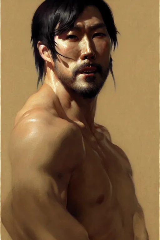 Prompt: attractive male, ghost of tsushima, painting by gaston bussiere, craig mullins, j. c. leyendecker, tom of finland