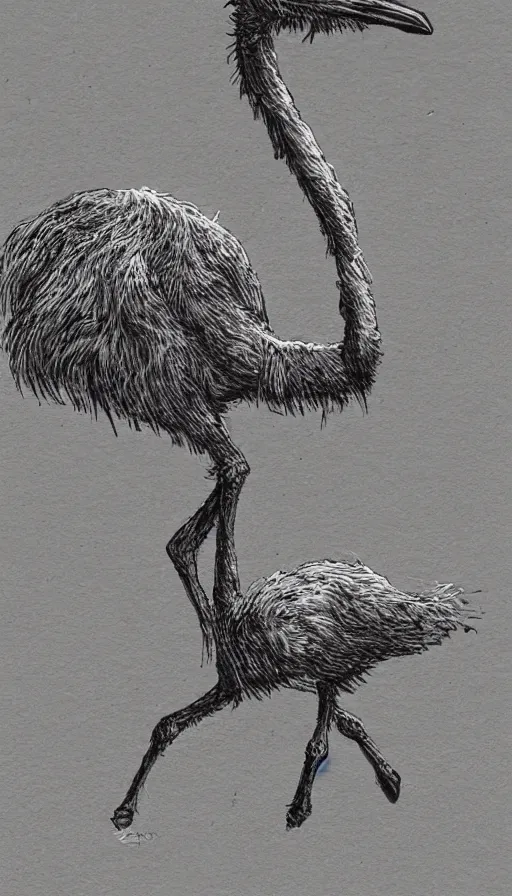 Prompt: stick figure ostrich, by yoshitaka amano