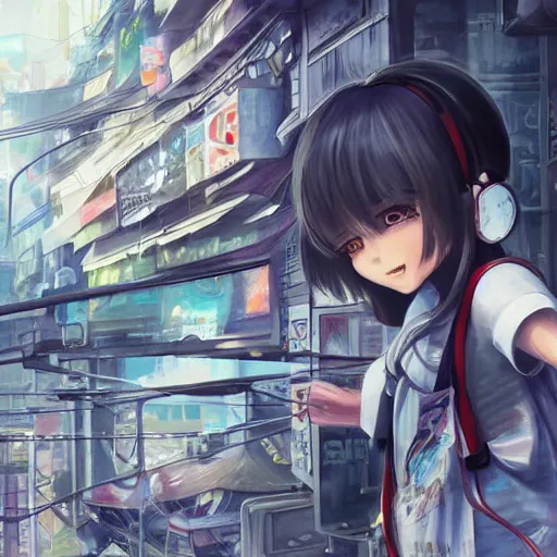 Image similar to dynamic composition, motion, ultra-detailed, incredibly detailed, a lot of details, amazing fine details and brush strokes, colorful and grayish palette, smooth, HD semirealistic anime CG concept art digital painting, watercolor oil painting of Clean and detailed post-cyberpunk sci-fi close-up schoolgirl in asian city in style of cytus and deemo, blue flame, relaxing, calm and mysterious vibes,, by a Chinese artist at ArtStation, by Huang Guangjian, Fenghua Zhong, Ruan Jia, Xin Jin and Wei Chang. Realistic artwork of a Chinese videogame, gradients, gentle an harmonic grayish colors. set in half-life 2, Matrix, GITS, Blade Runner, Neotokyo Source, Syndicate(2012), dynamic composition, beautiful with eerie vibes, very inspirational, very stylish, with gradients, surrealistic, dystopia, postapocalyptic vibes, depth of field, mist, rich cinematic atmosphere, perfect digital art, mystical journey in strange world