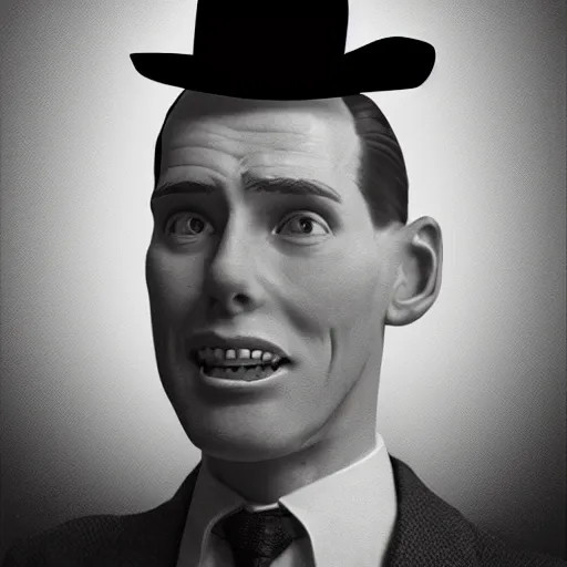 Image similar to A photograph portrait of Jerma985 wearing a suit with and fedora in the 1950s, taken in the early 1950s, grainy, taken on a 1950s Kodak Camera, realistic, hyperrealistic, very realistic, highly detailed, very detailed, extremely detailed, detailed, digital art, trending on artstation