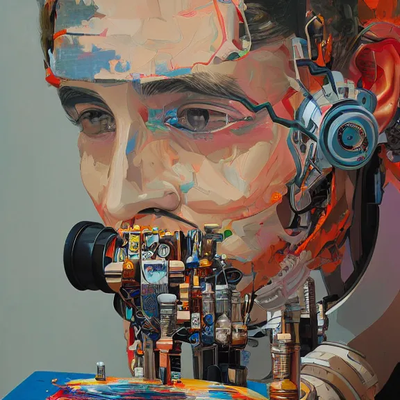 Prompt: robot artist painting a self - portrait on a canvas. intricate, highly detailed, photorealistic, film still, by alexandros pyromallis, sachin teng, hans thoma.