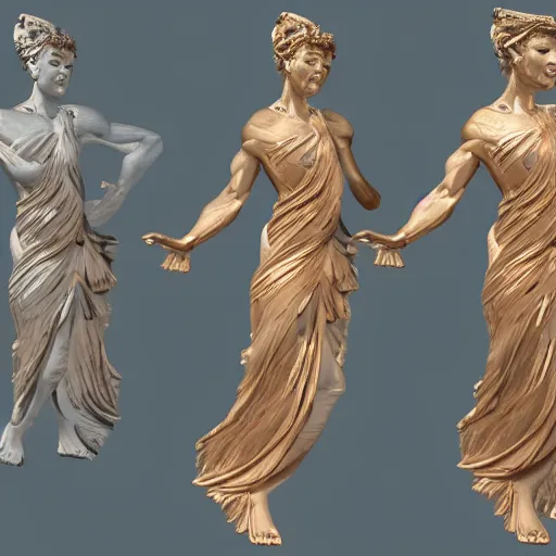 Prompt: a statue of a greek goddess dancing next to a temple in a standing pose with arms by her body, digital concept art, trending on artstation