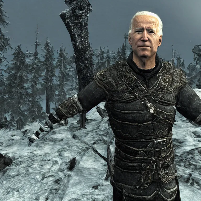 Prompt: screenshot of joe biden in skyrim