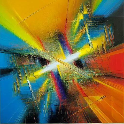 Image similar to abstract art representing momentum, oil painting by john berkey and gabriel dawe, masterwork