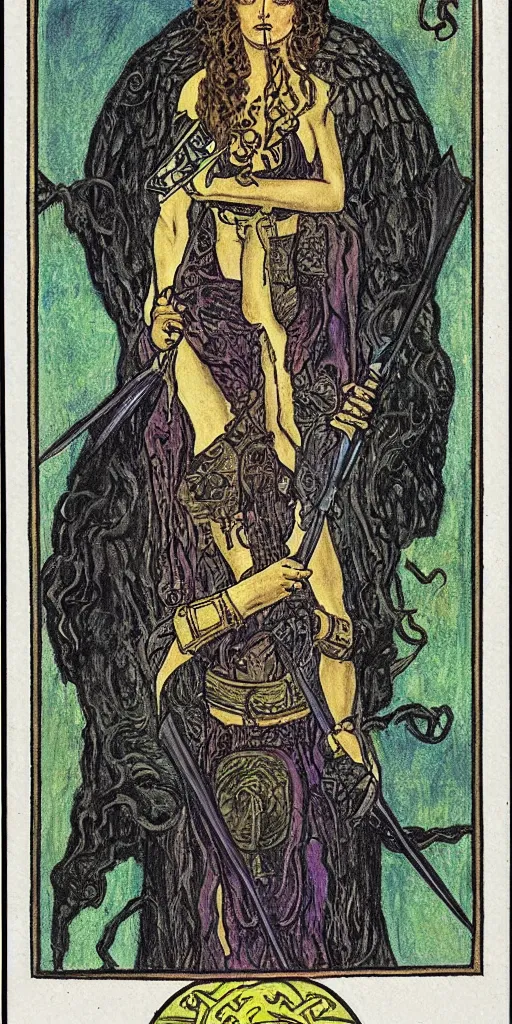 Prompt: the ace of swords tarot card by austin osman spare