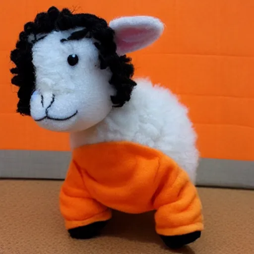 Prompt: cute little sheep wearing orange inmate clothes