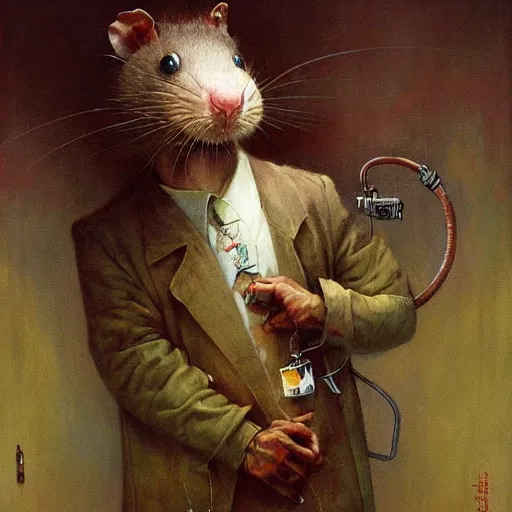 Prompt: A rat in a labcoat, by Esao Andrews and Karol Bak and Zdzislaw Beksinski