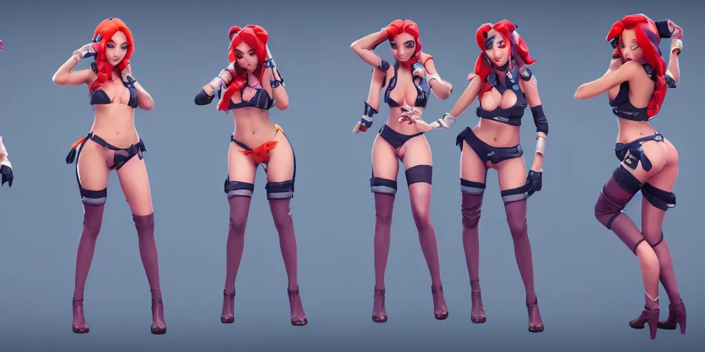 Image similar to Character sheet of pool party miss fortune (League of Legends). 3d octane render trending on artstation