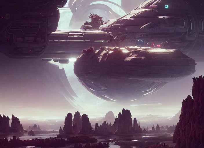 Image similar to A colony built on a asteroid as Starcitizen loading screen, intricate, dystopian, fantasy, extremely detailed, digital painting, artstation, concept art, smooth, sharp focus, illustration, stark lighting, incredible art by artgerm and greg rutkowski and alphonse mucha and simon stalenhag