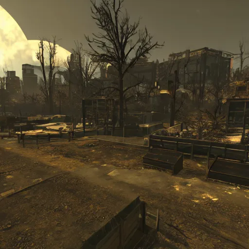 Prompt: central park settlement, post - nuclear war in fallout 4, in game screenshot