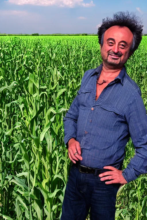 Image similar to Giorgio A. Tsoukalos, abducted by an alien space ship in a corn field