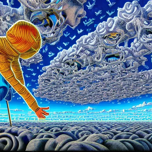 Prompt: psychdelic dreamworld in the clouds, surrealist and abstract digital art trending on artstation by artist Rob Gonsalves and Mark Riddick, chequered freemasonic occultic patterns