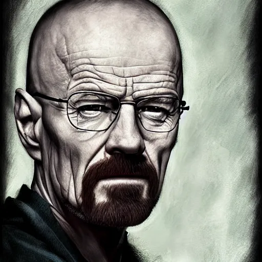 Image similar to walter white as a vampire, detailed digital art, painted by WLOP