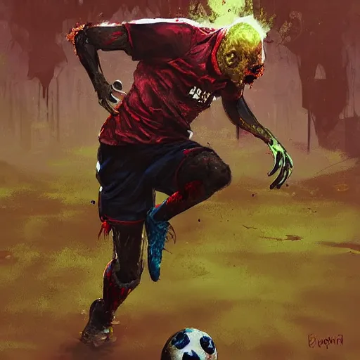 Prompt: portrait of zombie soccer player in a scenic environment by jesper ejsing and eddie mendoza, zombie, soccer player