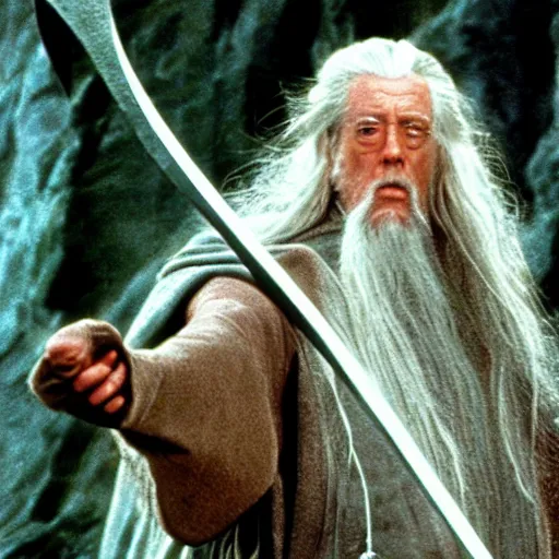 Image similar to A Still of Patrick McGoohan as Gandalf in The Lord of the Rings (2001), full-figure