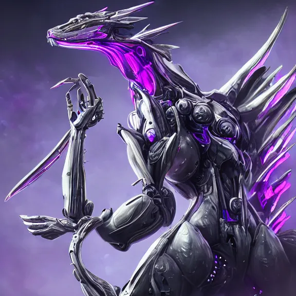 Prompt: extremely detailed front shot of a giant beautiful stunning goddess anthropomorphic hot robot mecha female dragon, silver sharp streamlined armor, detailed mawshot, glowing Purple LED eyes, standing elegantly, eating and swallowing a tiny human, food pov, micro pov, vore, dragon art, warframe fanart, Destiny fanart, macro art, furry art, furaffinity, DeviantArt, Eka's Portal, G6