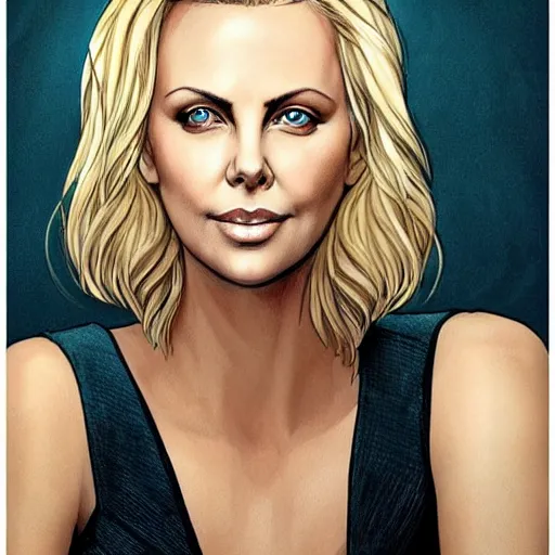 Prompt: charlize theron, highly detailed, portait, character art by fiona staples.