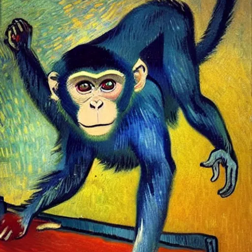 Image similar to a beautiful oil painting of a monkey in a tesla , 8k , award winning , made in 1800's , old , painted by vincent van gogh