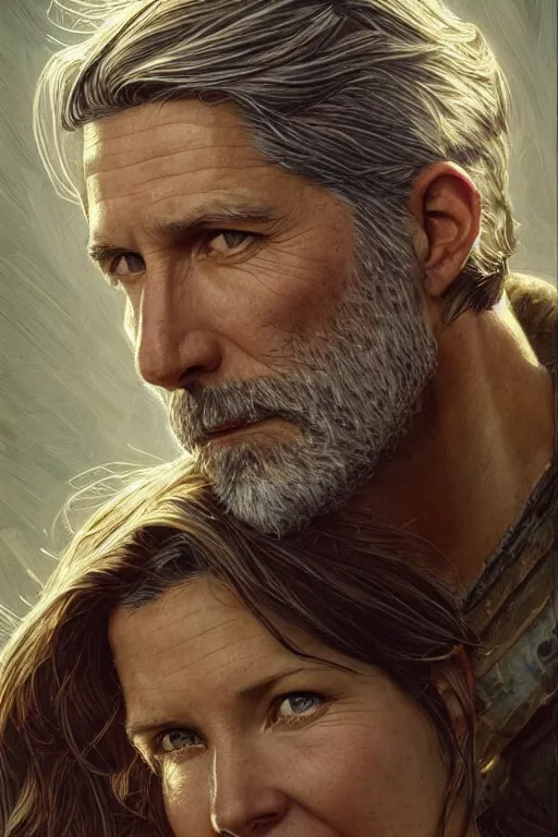 Image similar to Matthew Fox and Evangeline Lilly as a ruggedly handsome hero, intricate, elegant, highly detailed, centered, digital painting, artstation, concept art, smooth, sharp focus, illustration, art by artgerm and donato giancola and Joseph Christian Leyendecker, WLOP