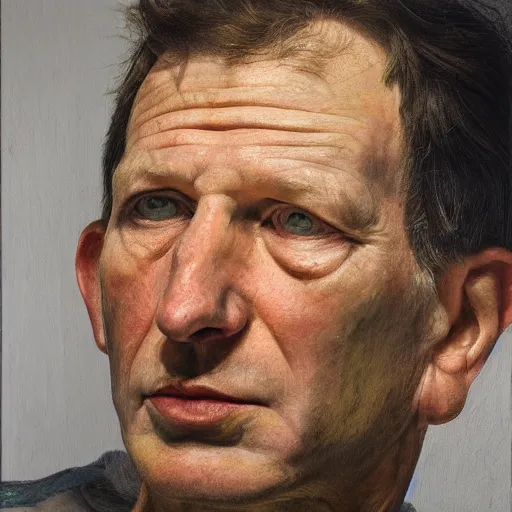 Image similar to high quality high detail painting by lucian freud, hd, portrait of nick swinmurn, photorealistic lighting