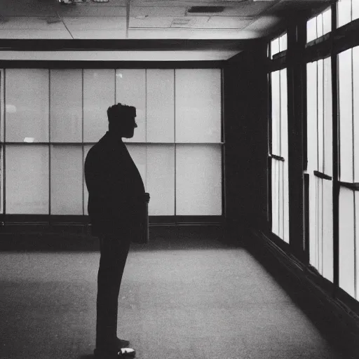 Image similar to a guy standing in a room with computer screens lining the walls, faded effect, photograph, kodak film, realism,