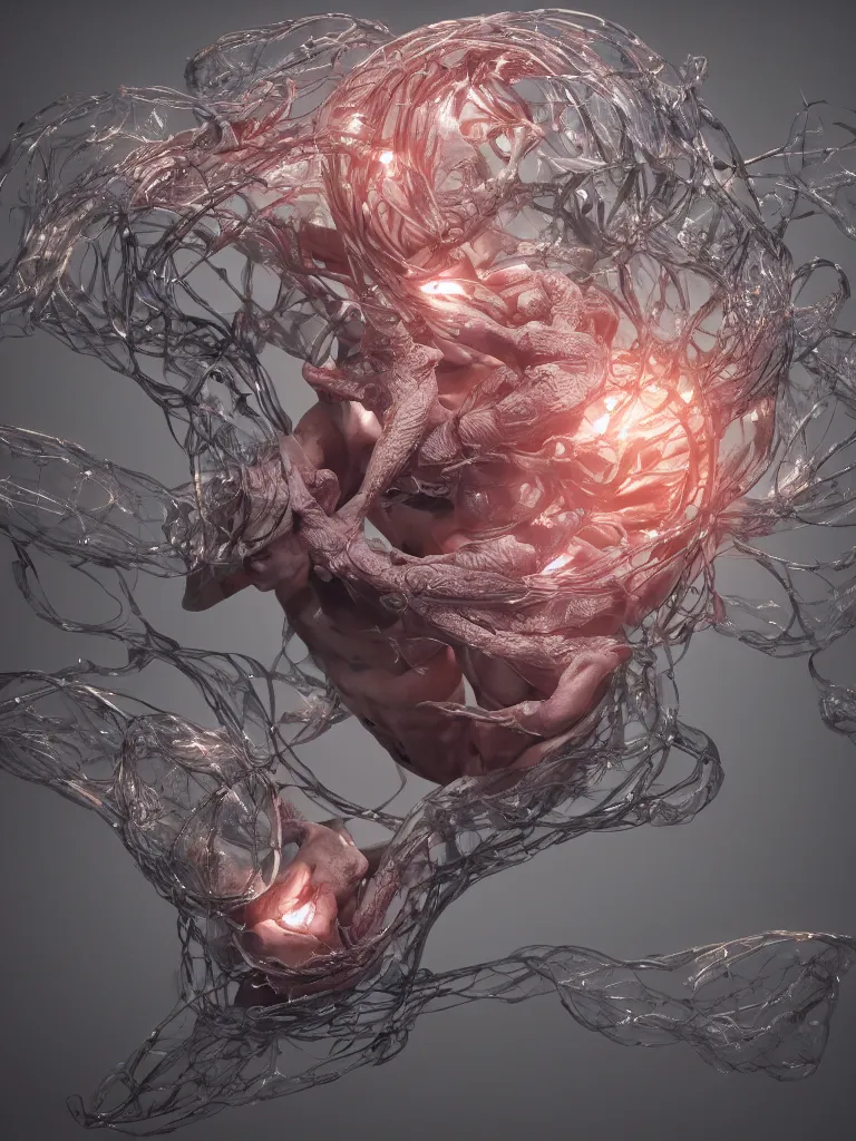Prompt: a sculpture of fish ocean intertwined, darkness, led lighting, a lovely cornucopia of flowers and human body parts, body parts, highly detailed, octane render, cinematic, shock, sharp focus, ball, an independent psycho, clean, studio lighting