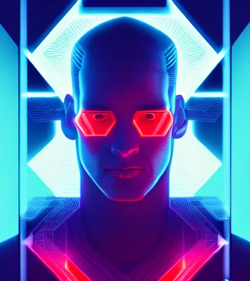 Prompt: symmetry!! caucasian prince of technology, solid cube of light, hard edges, product render retro - futuristic poster scifi, lasers and neon circuits, handsome caucasian prince, intricate, elegant, highly detailed, digital painting, artstation, concept art, smooth, sharp focus, illustration, dreamlike, art by artgerm