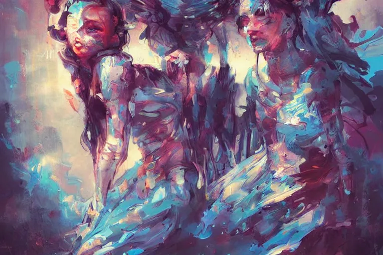 Prompt: artistic dirty art acrylic painting, paint brushstrokes and squeegeed dirty artwork, art by ross tran style reminiscent of illustrative children books, surreal, human figures, low tons colors, futuristic world leaders of terror 2 1 th century