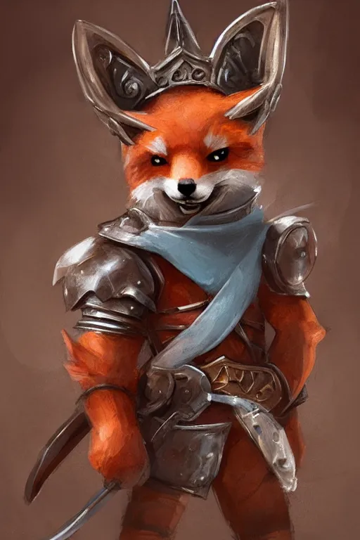 Image similar to cute little anthropomorphic foxy knight wearing a cape and a crown, tiny, small, miniature fox, baby animal, short, pale blue armor, cute and adorable, pretty, beautiful, DnD character art portrait, matte fantasy painting, DeviantArt Artstation, by Jason Felix by Steve Argyle by Tyler Jacobson by Peter Mohrbacher, cinematic lighting