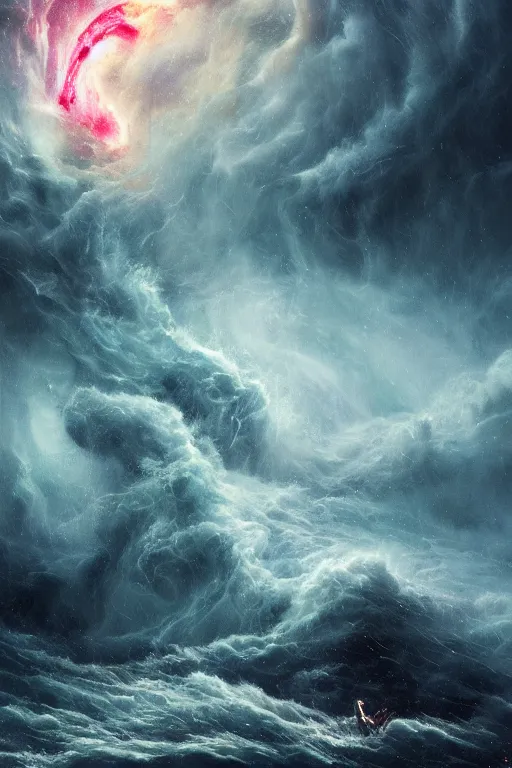 Prompt: a fractal dancer in a tornado emerges from a stormy sea by artgem and greg rutkowski, highly detailed, vivid colors, trippy, nebula, trending on artstation