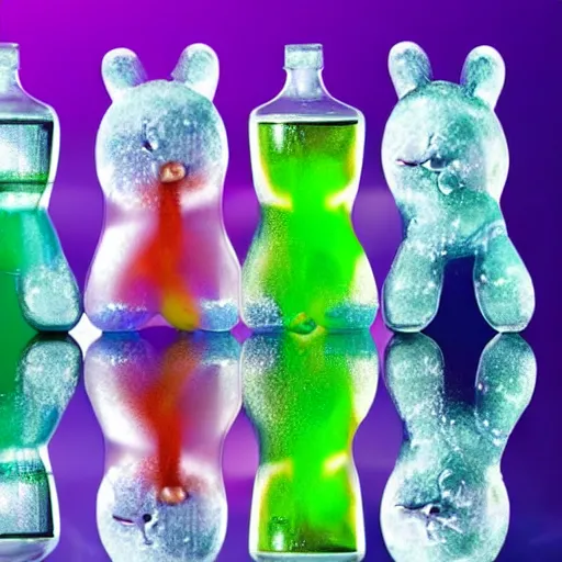 Image similar to Scientists teddy bears mixing sparkling chemicals in the style of 90s cartoons