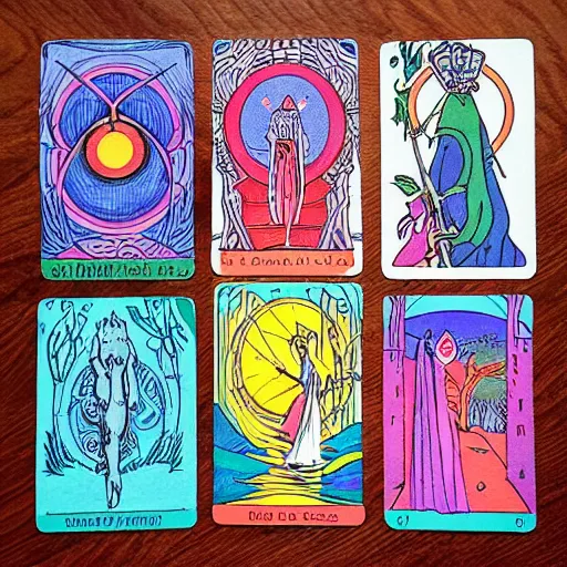 Prompt: alternative tarot cards that stimulate active imagination to enable deeper introspection in the style of erin hanson