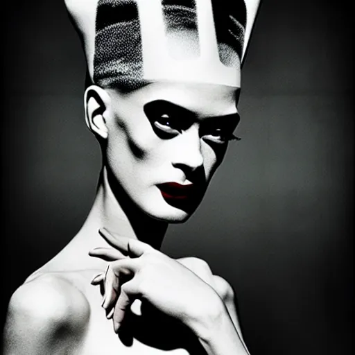 Prompt: supermodel bride of frankenstein in silent hill, steven meisel photography