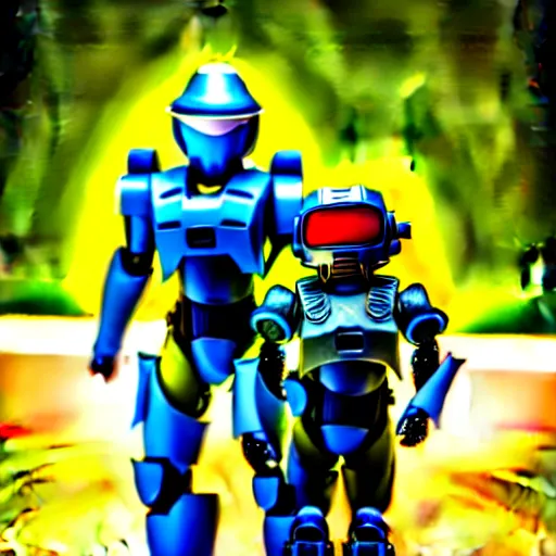 Image similar to Master Chief and Robocop, love at first sight, sigma 85mm f/1.4, 4k, depth of field, high resolution, 4k, 8k, hd, full color