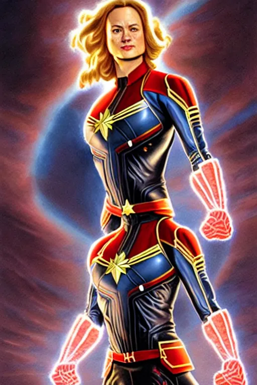 Image similar to captain marvel. art by tomasz alen kopera and glenn fabry and alex ross.