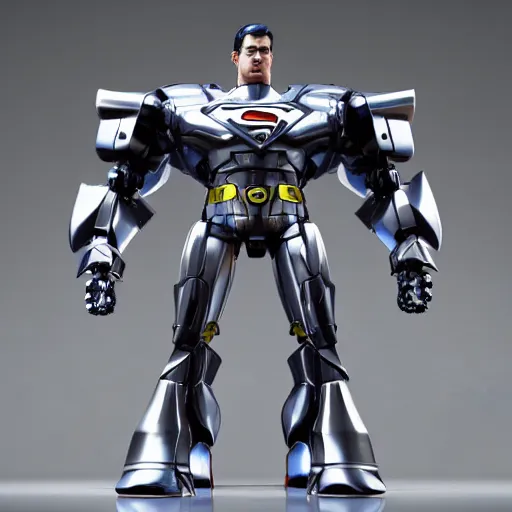 Prompt: still photo of mecha - superman, highly detailed, photorealistic portrait, bright studio setting, studio lighting, crisp quality and light reflections, unreal engine 5 quality render