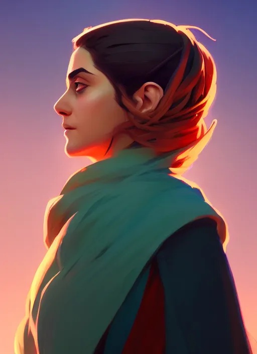 Image similar to side profile centered painted portrait, Maya Ali as a wind sorcerer, D&D, matte painting concept art, beautifully backlit, official fanart, colourful, by and ilya kuvshinov and Cushart Krentz and Gilleard James, 4k, HDR, Trending on artstation, Behance, award winning