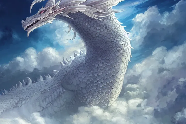 Image similar to the beautiful hyper detailed big scene render that a beautiful girl sitting on the back of a huge silver white dragon alone in fairyland surrounded by white clouds, finely detailed angelic face delicate features, style of studio ghibli, makoto shinkai, raphael lacoste, artgerm, karol bak, kazuki tanahashi, james jean, ross tran, ultra wide angle