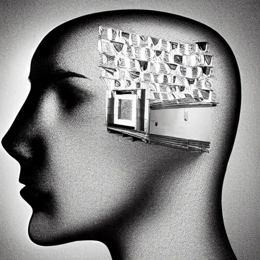 Image similar to lost in the mind of a quantum god head machine surrealism anamorphic illusion