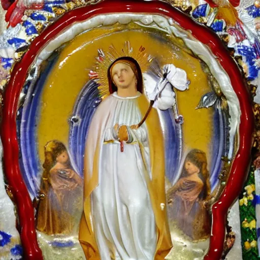 Prompt: la virgen maria haciendo una paella