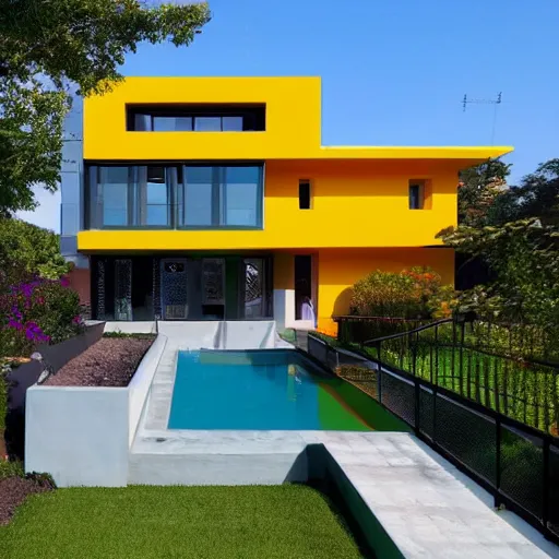 Prompt: a beautiful colorful modern house designed by Escher