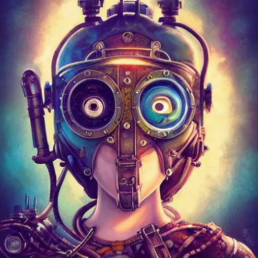 Image similar to lofi underwater bioshock steampunk biopunk portrait, Pixar style, by Tristan Eaton Stanley Artgerm and Tom Bagshaw.