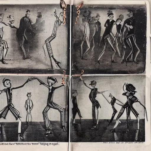 Prompt: an old journal page describing types of TikTok dances with rich illustrations